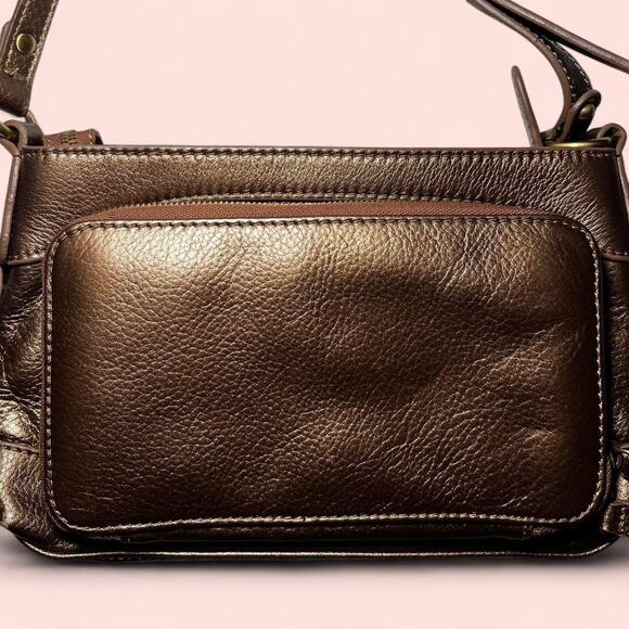 Brown shimmery leather crossbody bag - Picture 2 of 8